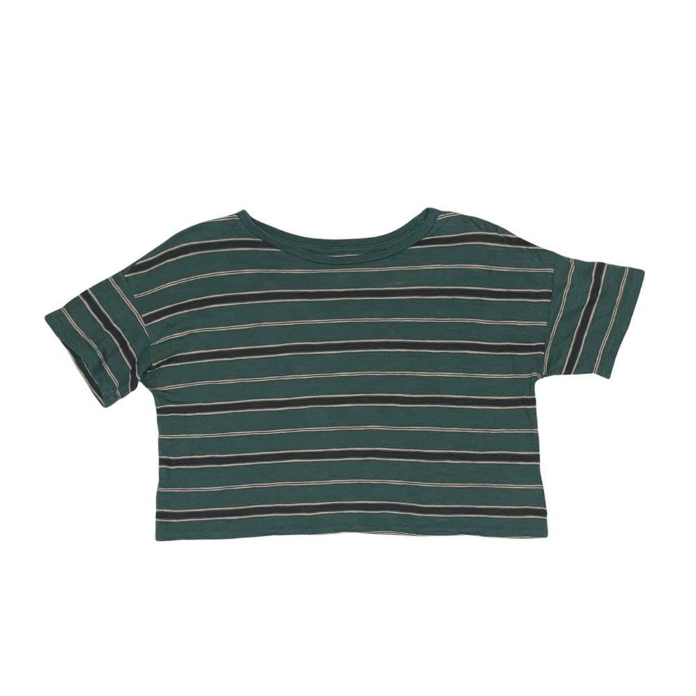 American Eagle Women's XS Green Stipe Crop Top T-Shirt